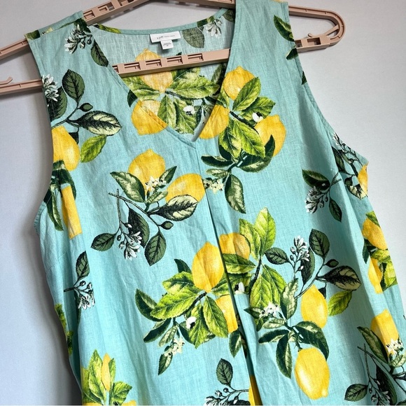 J.Jill Love Linen Shift Dress Sz XL Lemon Print V Neck Beach Resort Vacation EUC - Picture 8 of 16
